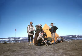 Denis St Onge and Richard Moskal and two fellow scientists on field expedition around Isachsen ar...