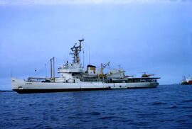 Supply ship unloading, gear, equipment at Fox Main. For DEW Line and coastal points, hamlets prio...